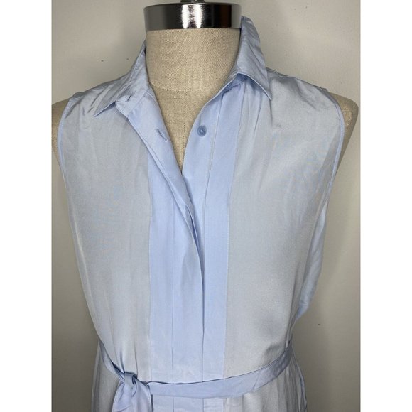 Petite sleeveless buttondown tunic in light blue 100% silk - Picture 2 of 8